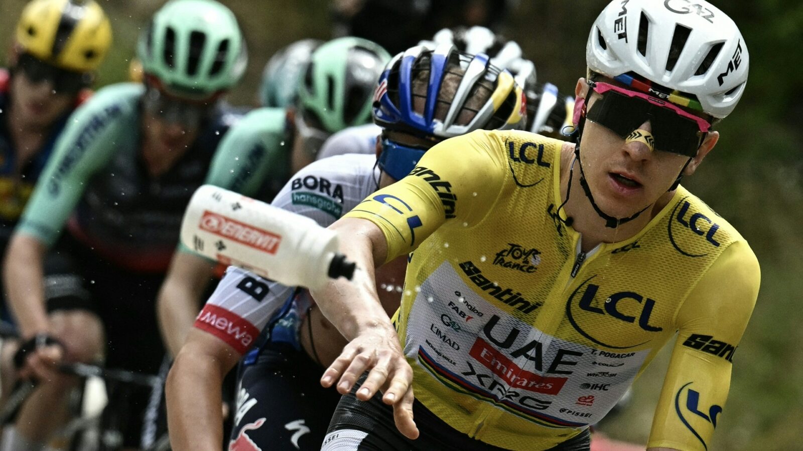 Tadej Pogačar rides in the Yellow Jersey